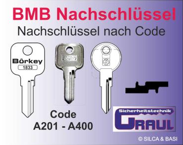 Nachschlüssel BMB-4 für Möbelzylinder Code A201 - A400